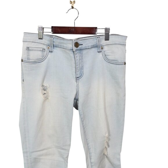 Kut from the Kloth Ankle Skinny White Light Blue Denim SZ 10 Raw Hem 28" L - Picture 13 of 13